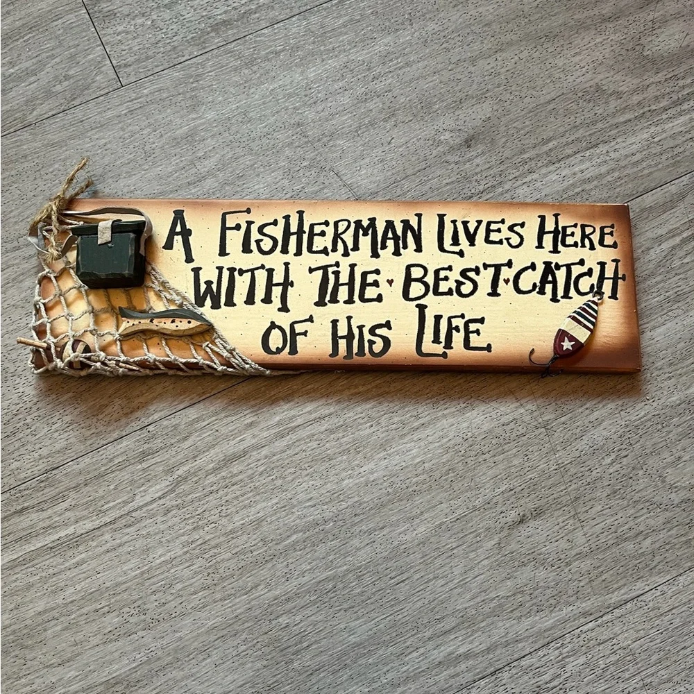 Vintage Fishing-Themed Decorative Sign